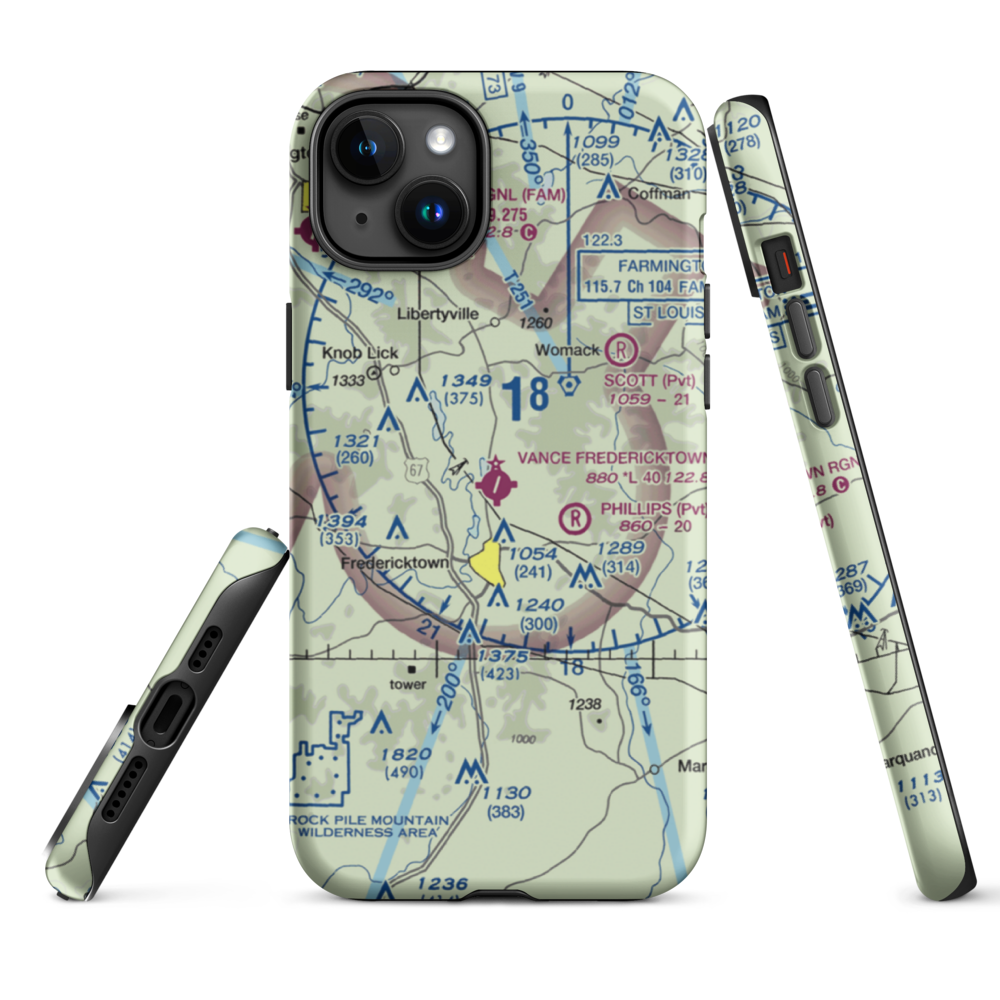 A Paul Vance Fredericktown Regional Airport (H88) VFR Sectional  Tough iPhone Case iPhone 15 Plus model shown