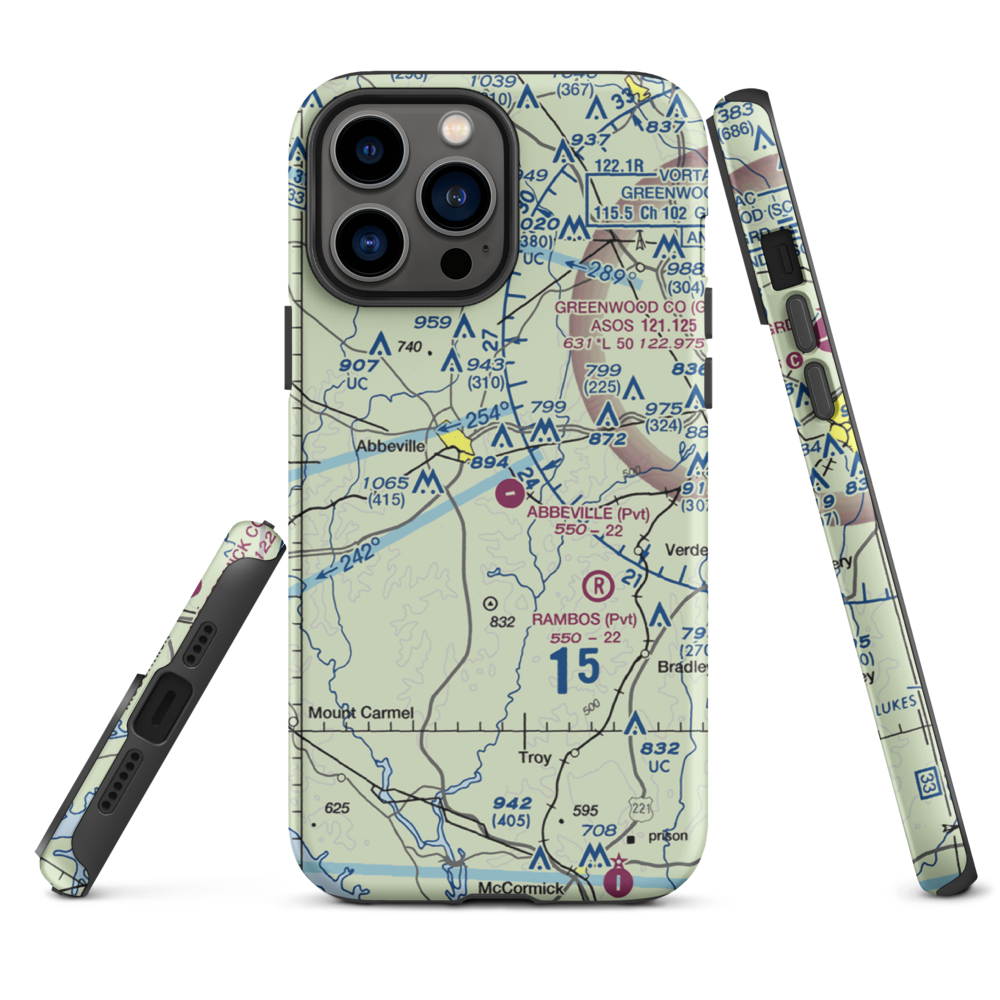 Abbeville Airport (SC81) VFR Sectional  Tough iPhone Case iPhone 13 Pro Max model shown
