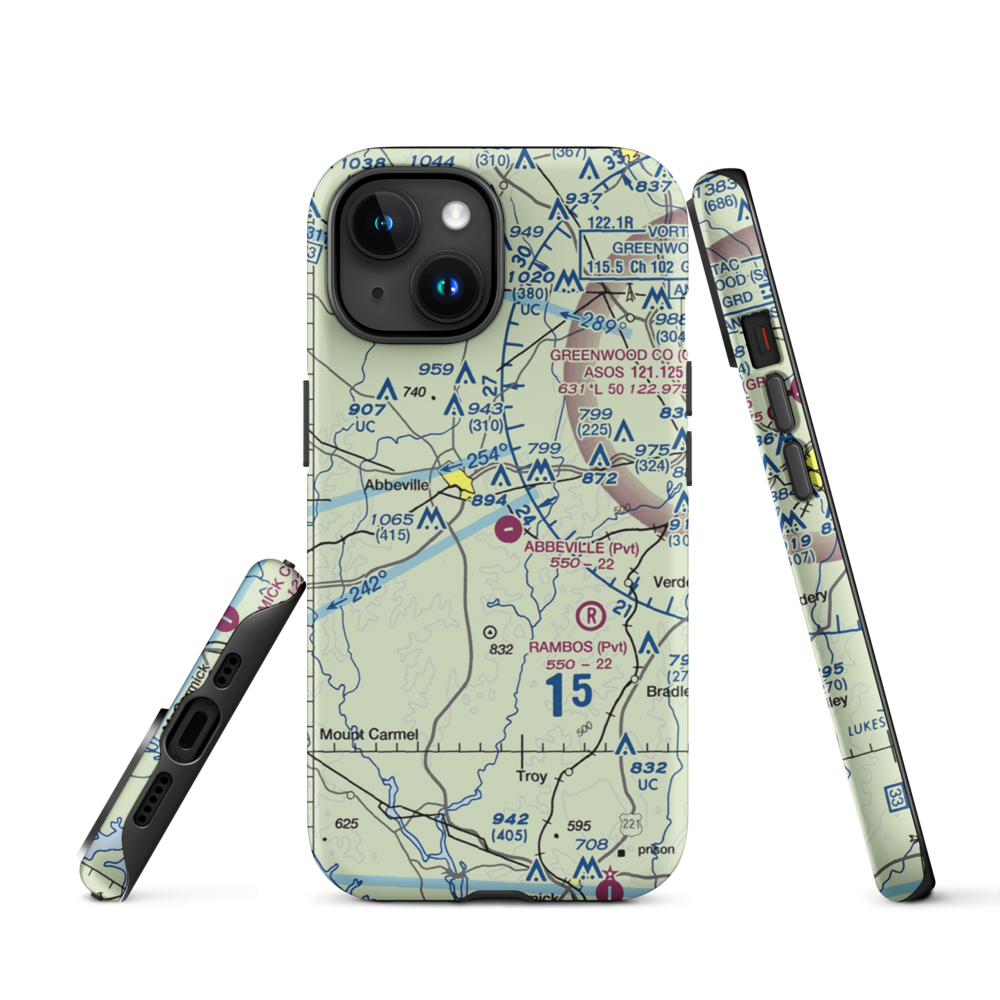 Abbeville Airport (SC81) VFR Sectional  Tough iPhone Case iPhone 15 model shown