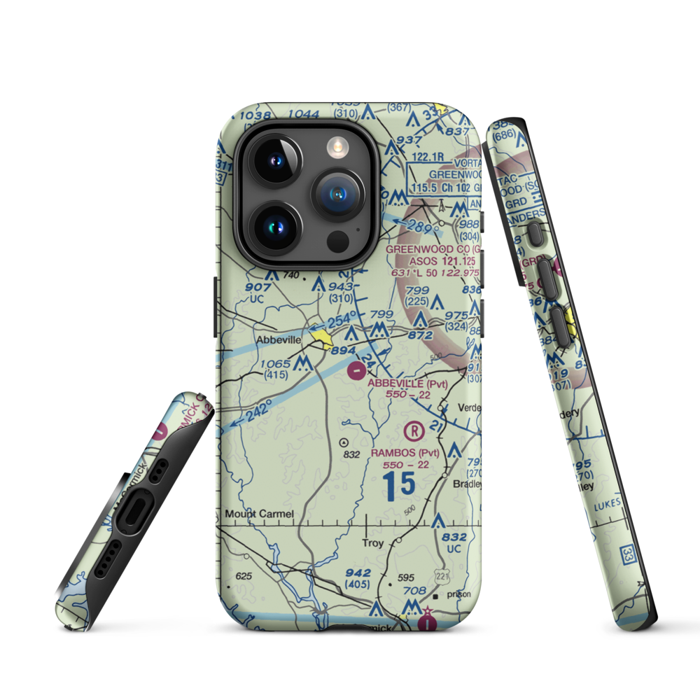 Abbeville Airport (SC81) VFR Sectional  Tough iPhone Case iPhone 15 Pro model shown