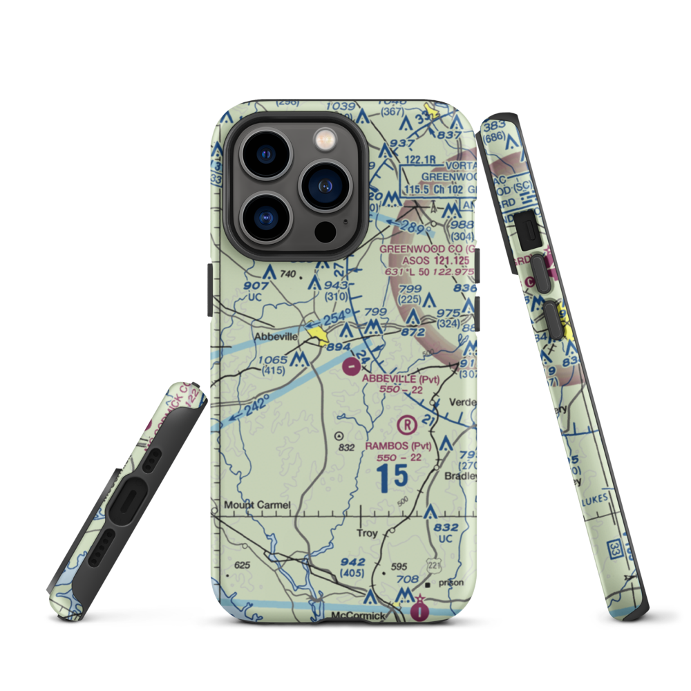 Abbeville Airport (SC81) VFR Sectional  Tough iPhone Case iPhone 13 Pro model shown