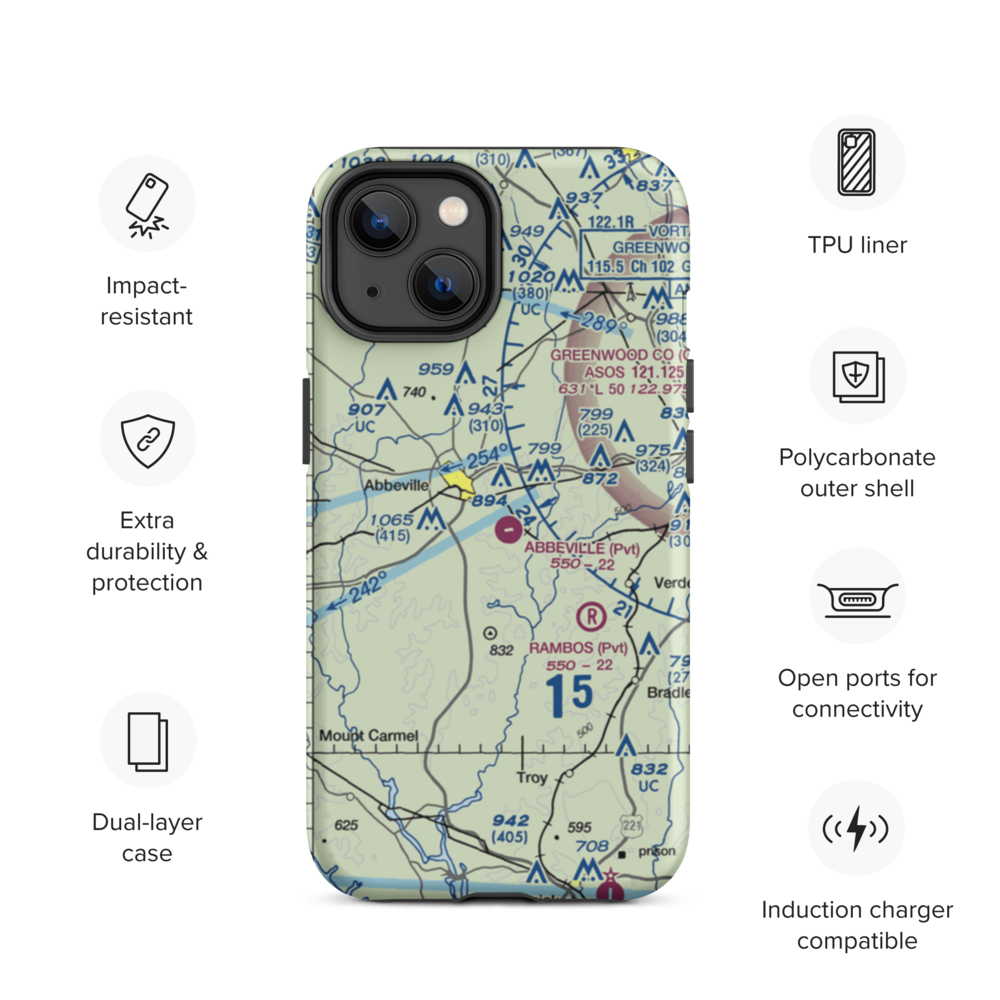 Abbeville Airport (SC81) VFR Sectional  Tough iPhone Case iPhone 14 model shown