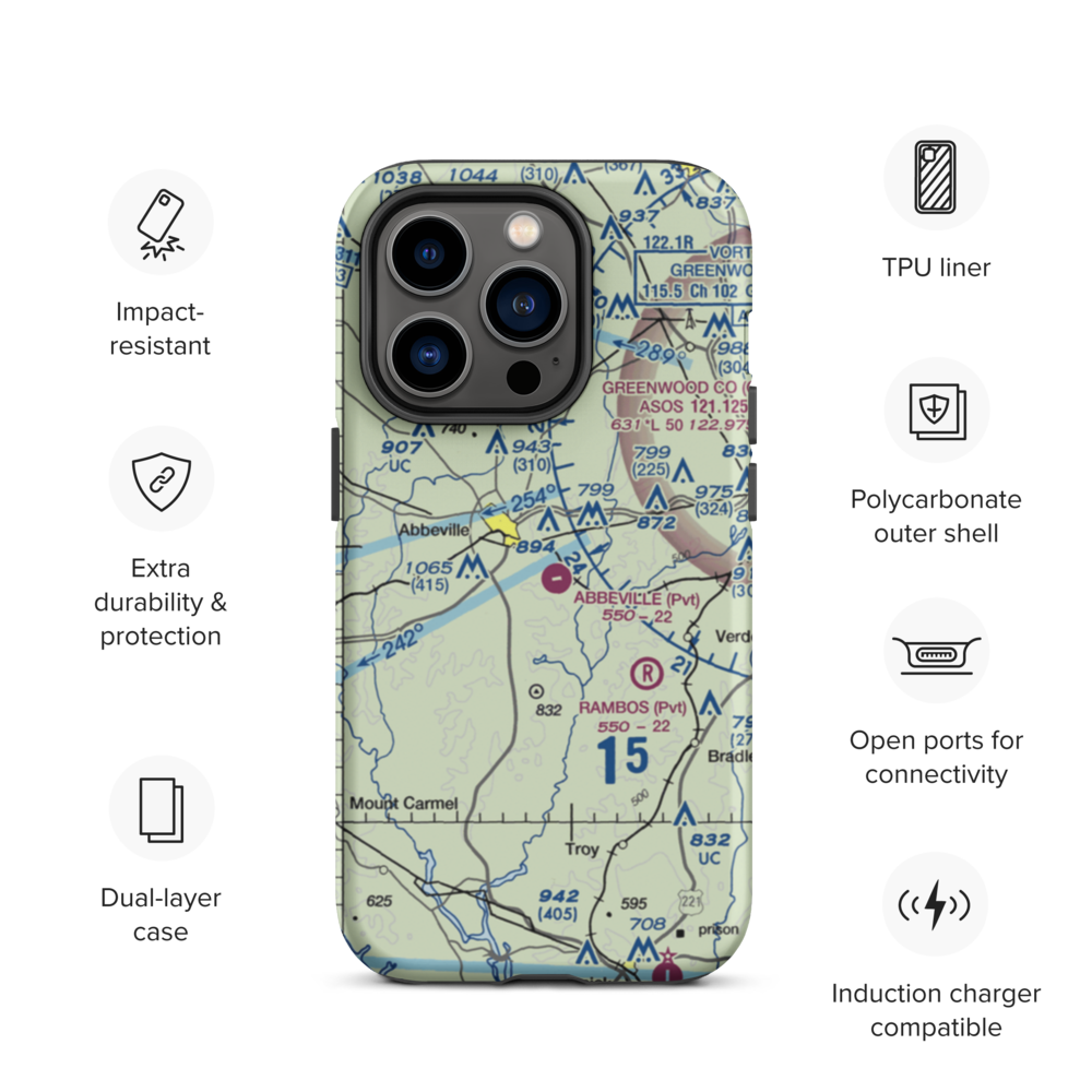 Abbeville Airport (SC81) VFR Sectional  Tough iPhone Case iPhone 14 Pro model shown