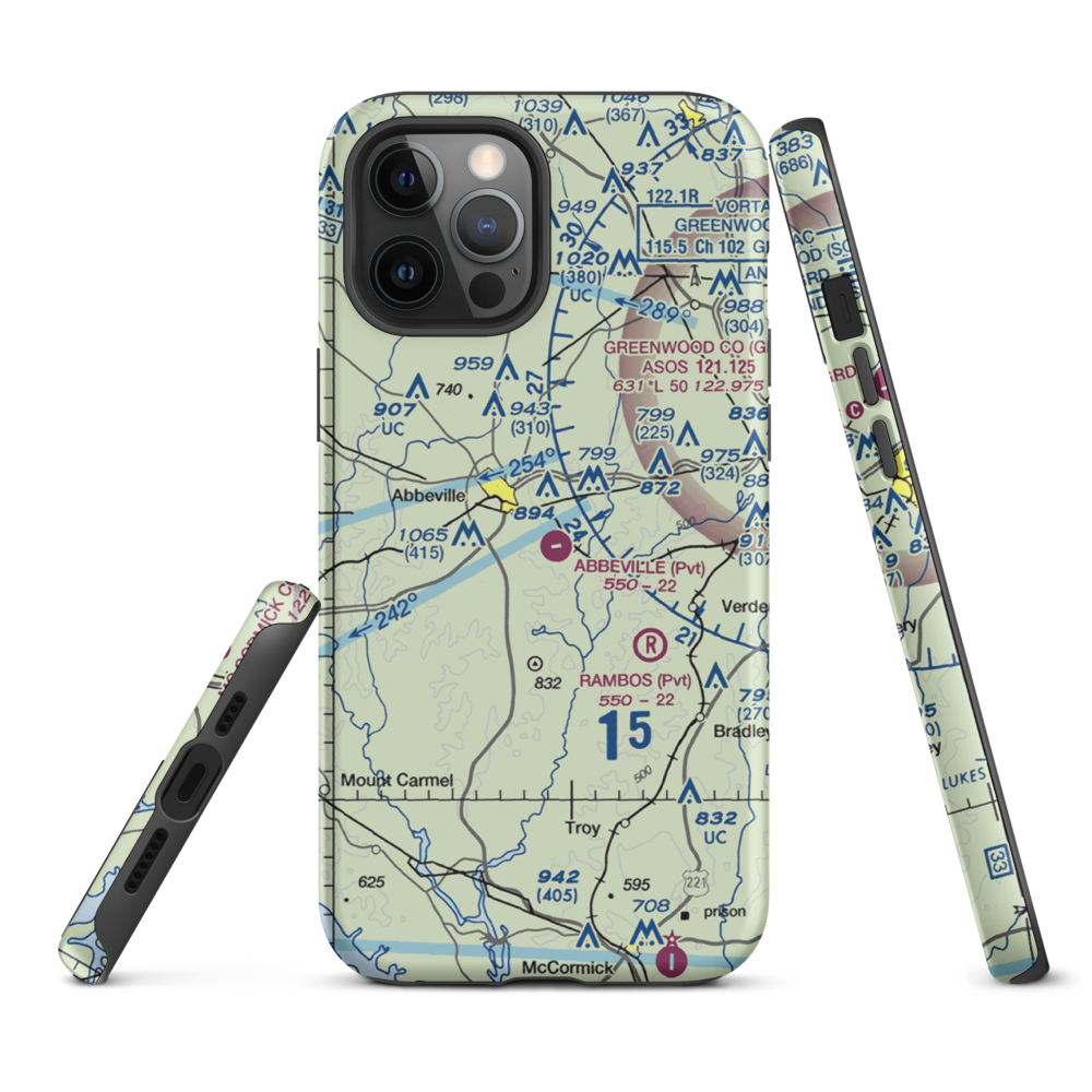 Abbeville Airport (SC81) VFR Sectional  Tough iPhone Case iPhone 12 Pro Max model shown