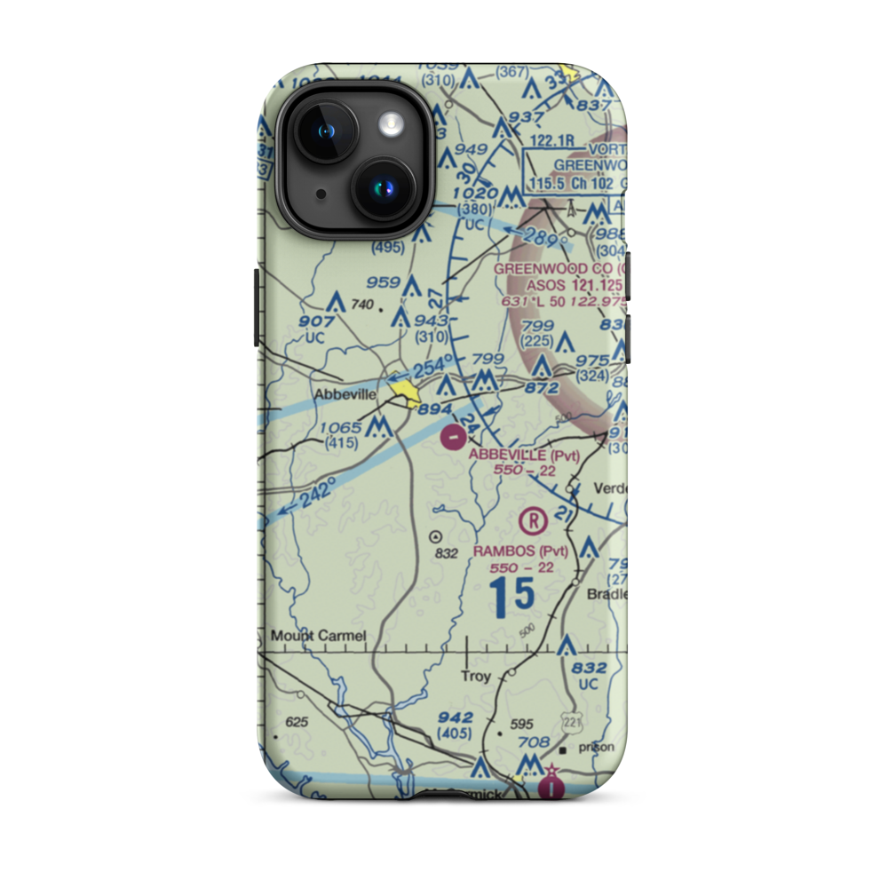 Abbeville Airport (SC81) VFR Sectional  Tough iPhone Case iPhone 15 Plus model shown