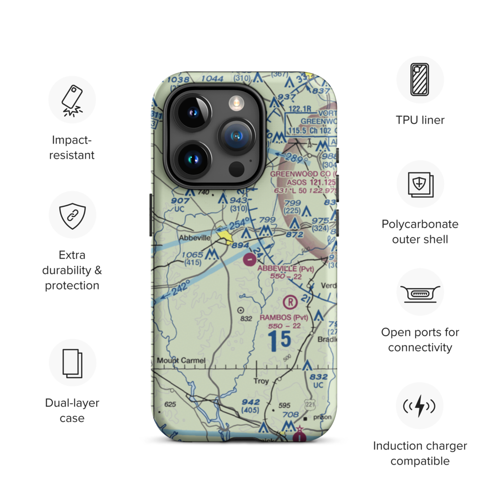 Abbeville Airport (SC81) VFR Sectional  Tough iPhone Case iPhone 15 Pro model shown