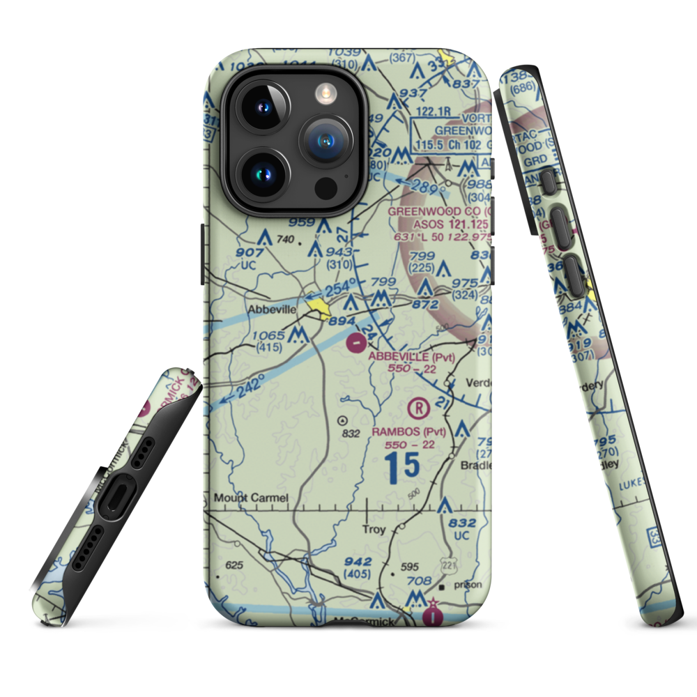 Abbeville Airport (SC81) VFR Sectional  Tough iPhone Case iPhone 15 Pro Max model shown