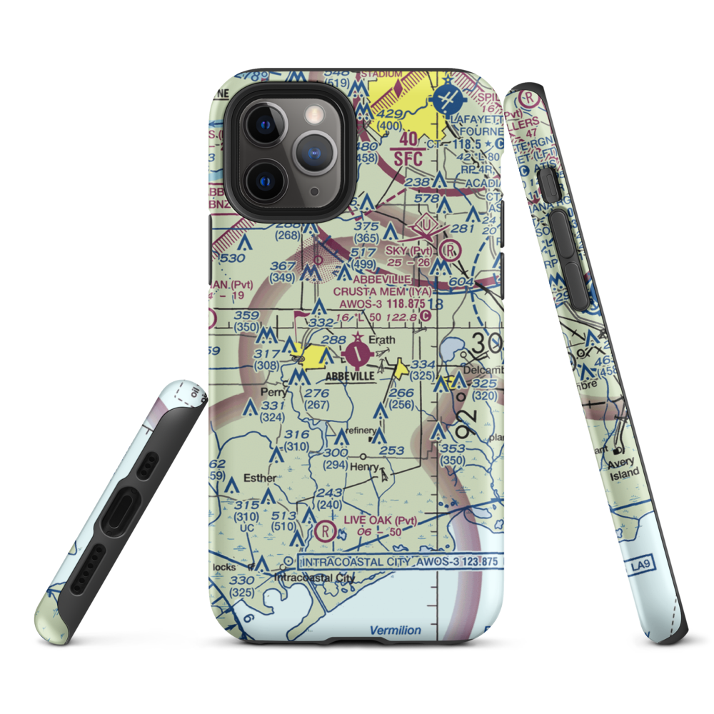 Abbeville Chris Crusta Memorial Airport (IYA) VFR Sectional  Tough iPhone Case iPhone 11 Pro model shown