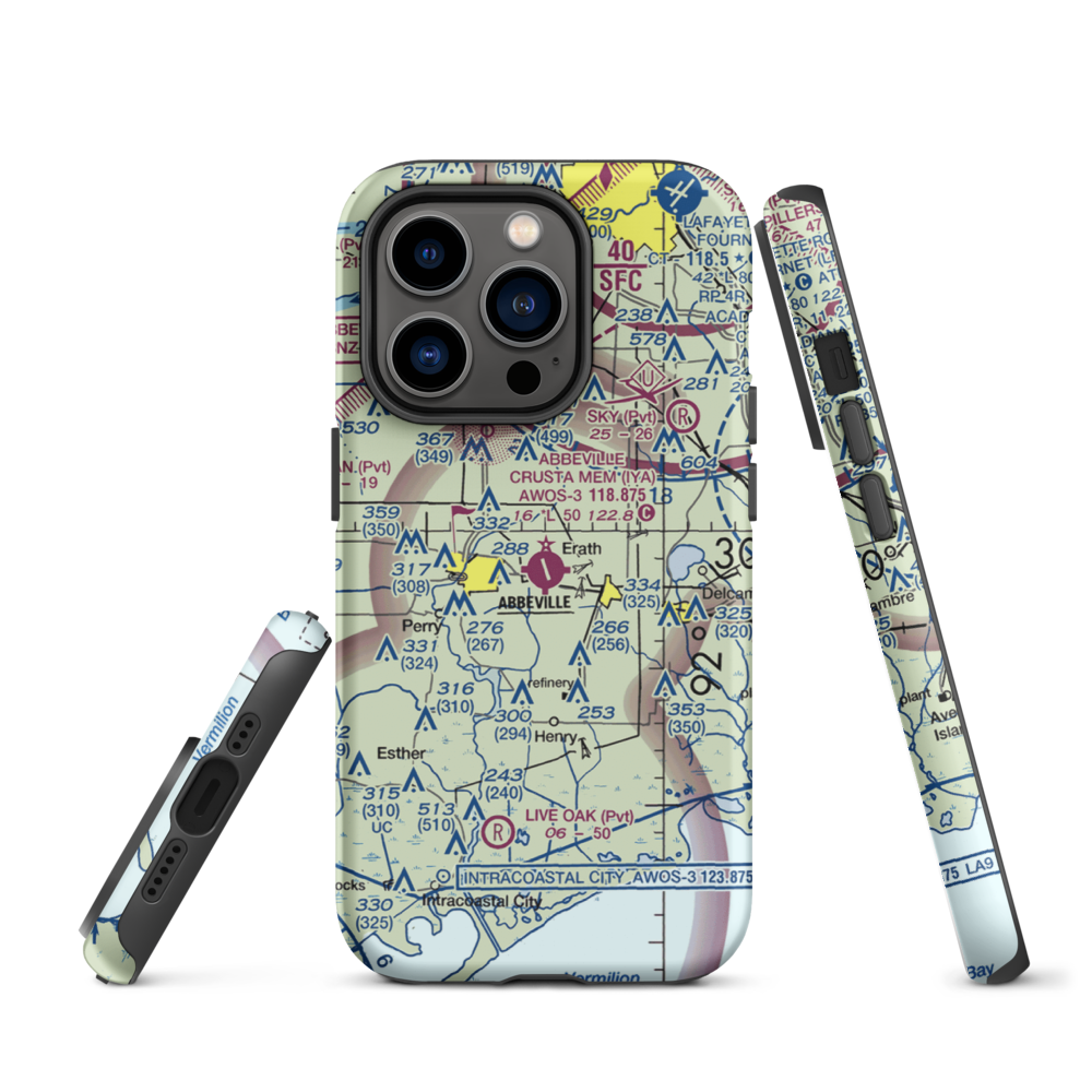 Abbeville Chris Crusta Memorial Airport (IYA) VFR Sectional  Tough iPhone Case iPhone 14 Pro model shown