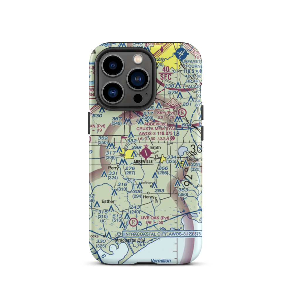 Abbeville Chris Crusta Memorial Airport (IYA) VFR Sectional  Tough iPhone Case iPhone 13 Pro model shown