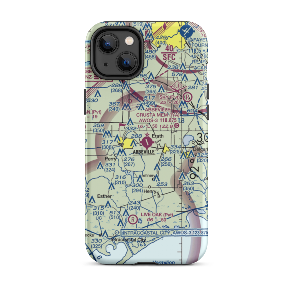 Abbeville Chris Crusta Memorial Airport (IYA) VFR Sectional  Tough iPhone Case iPhone 14 Plus model shown