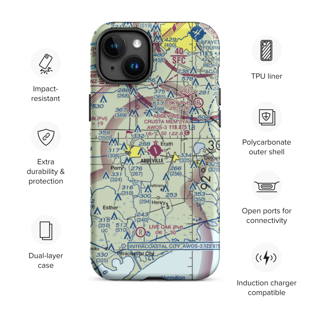 Abbeville Chris Crusta Memorial Airport (IYA) VFR Sectional  Tough iPhone Case iPhone 15 Plus model shown