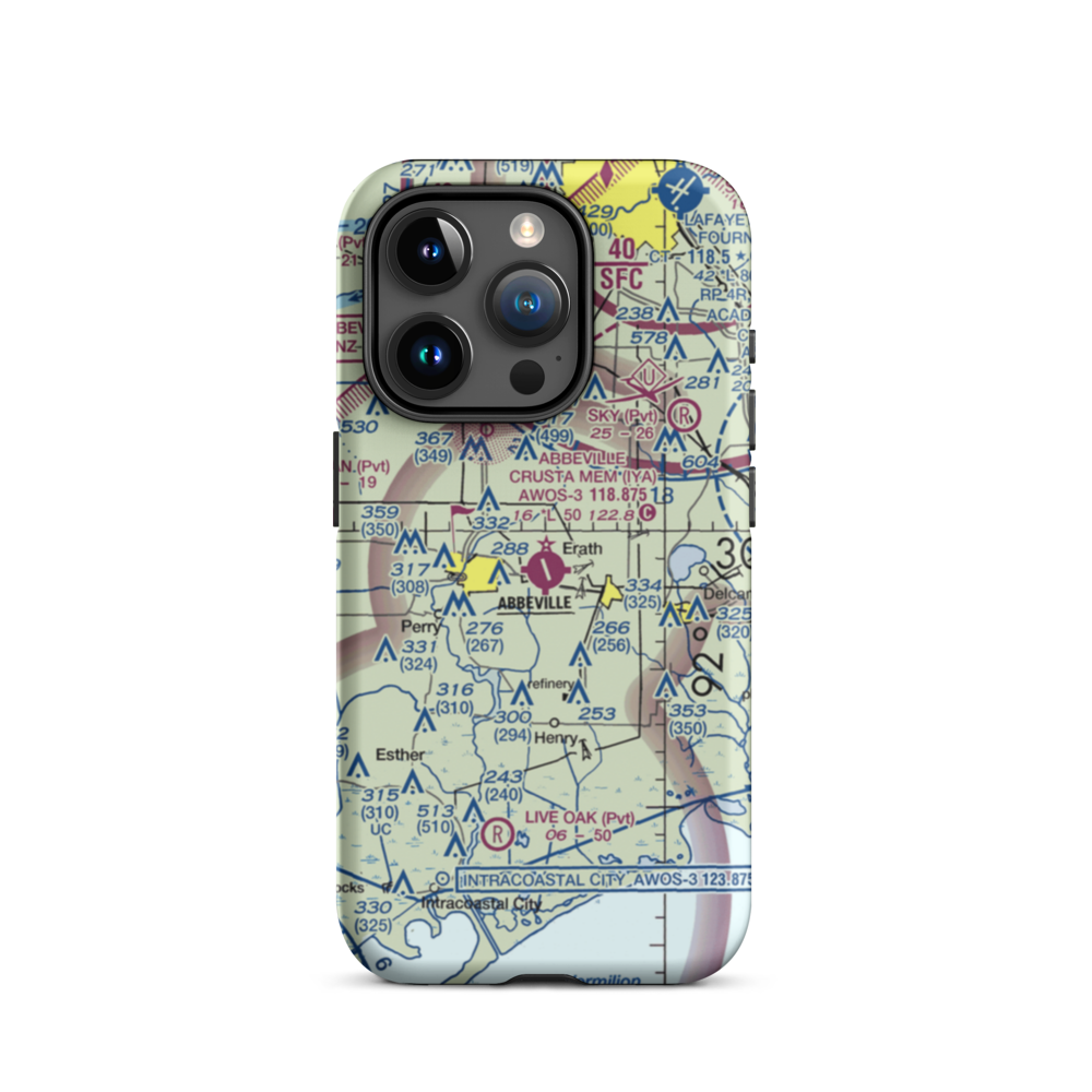 Abbeville Chris Crusta Memorial Airport (IYA) VFR Sectional  Tough iPhone Case iPhone 15 Pro model shown