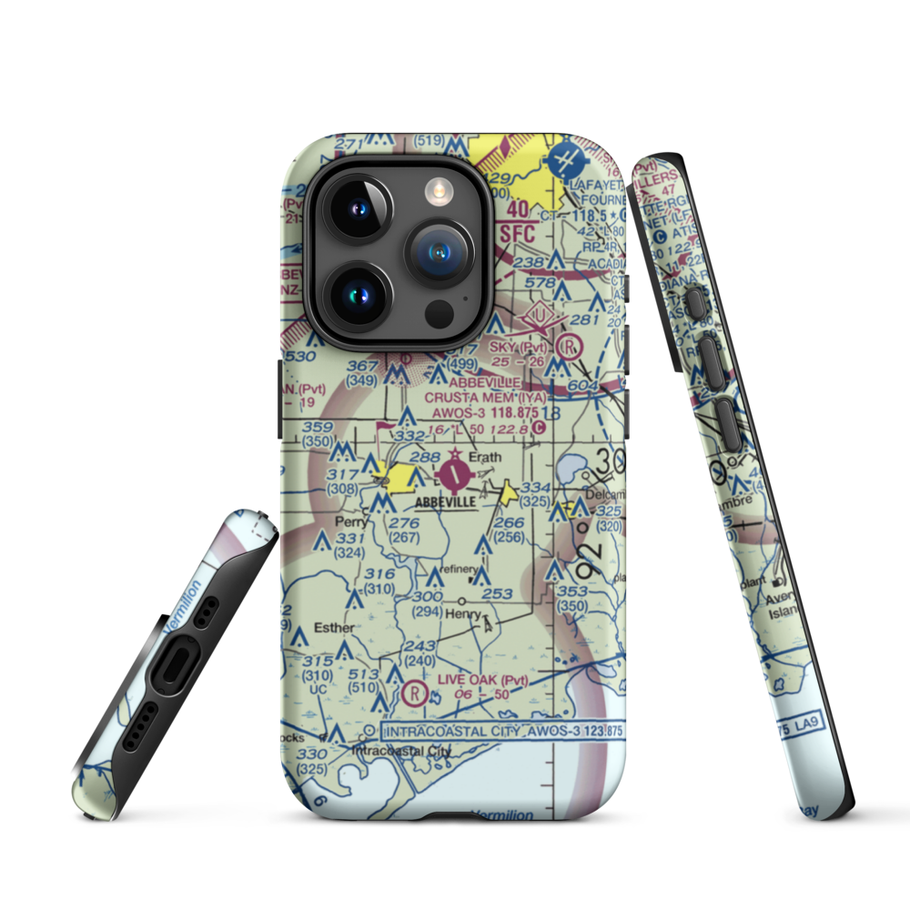 Abbeville Chris Crusta Memorial Airport (IYA) VFR Sectional  Tough iPhone Case iPhone 15 Pro model shown