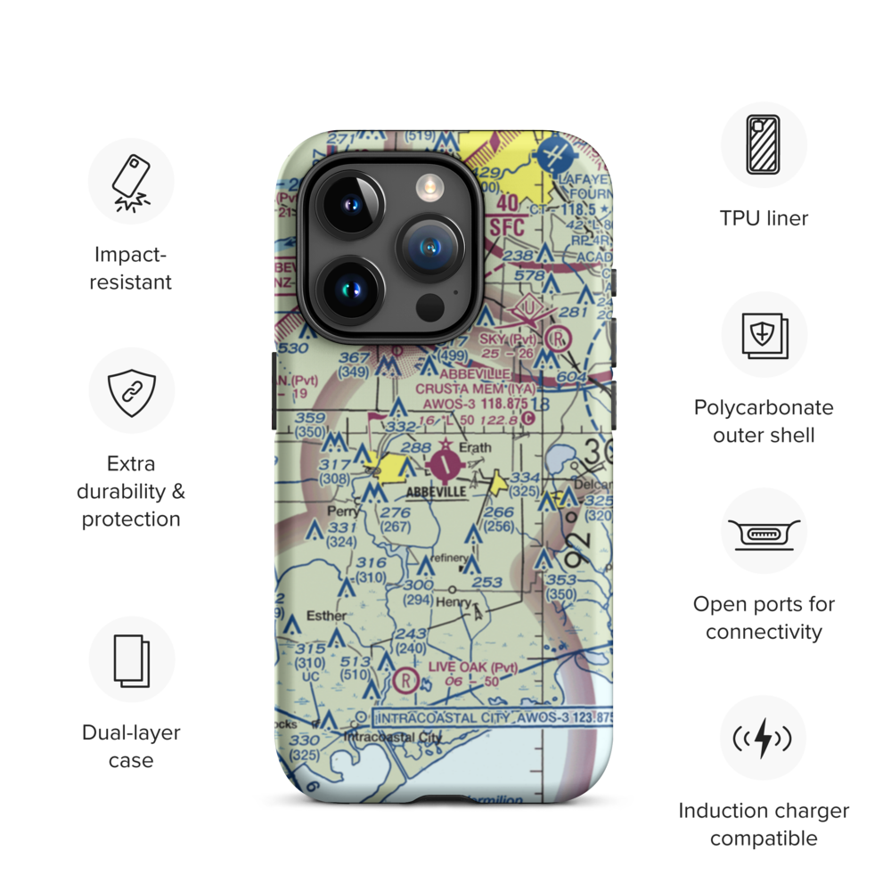 Abbeville Chris Crusta Memorial Airport (IYA) VFR Sectional  Tough iPhone Case iPhone 15 Pro model shown