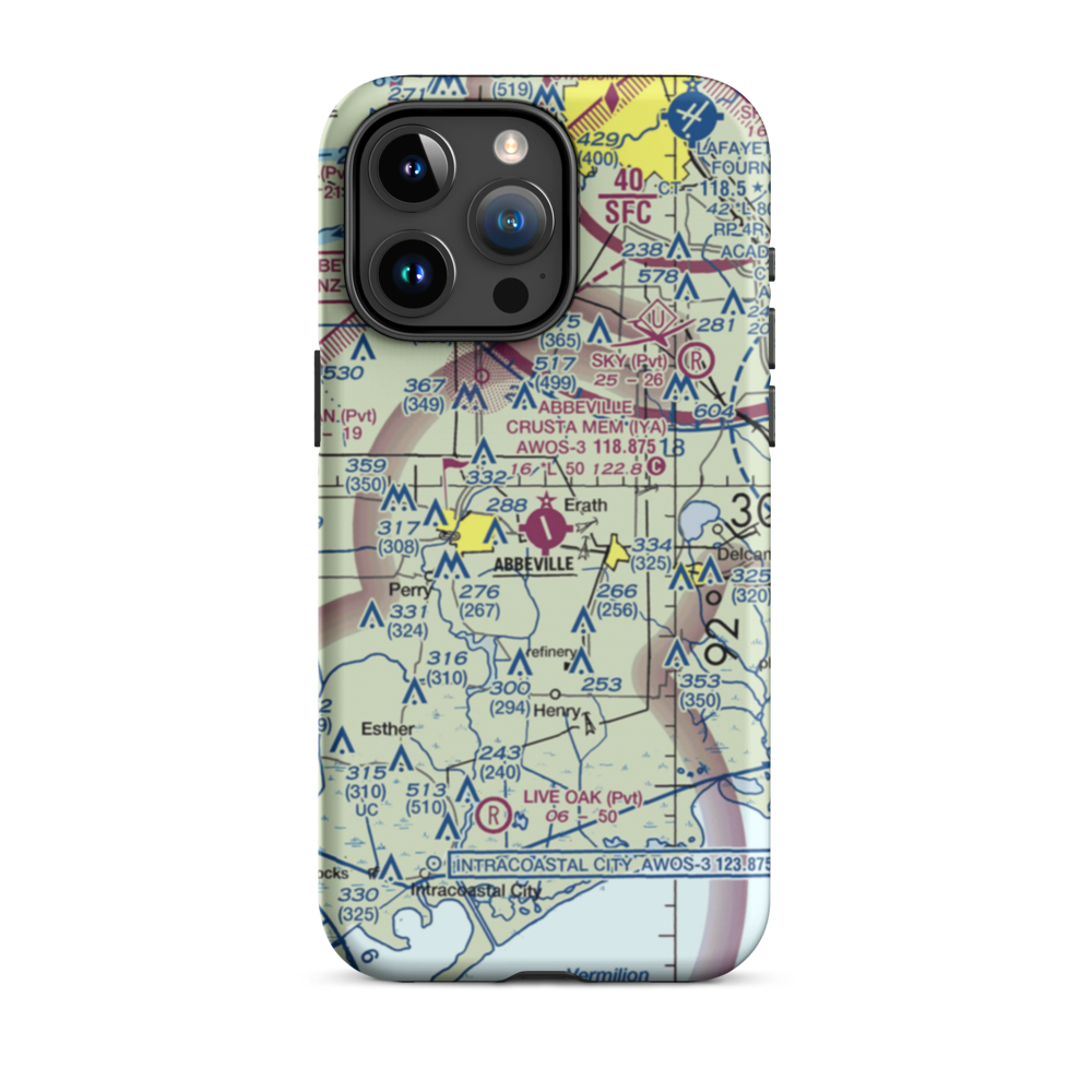 Abbeville Chris Crusta Memorial Airport (IYA) VFR Sectional  Tough iPhone Case iPhone 15 Pro Max model shown