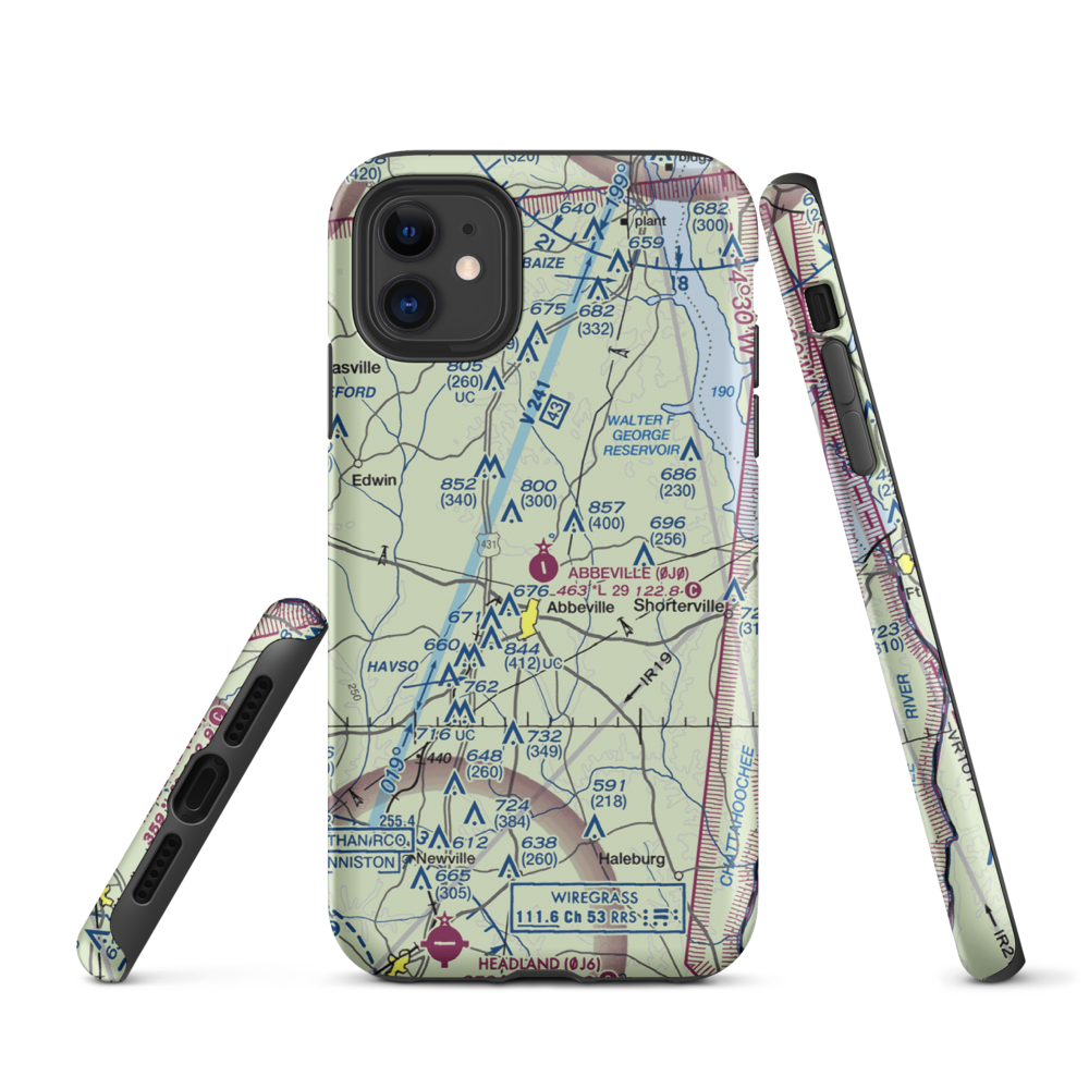 Abbeville Municipal Airport (0J0) VFR Sectional  Tough iPhone Case iPhone 11 model shown