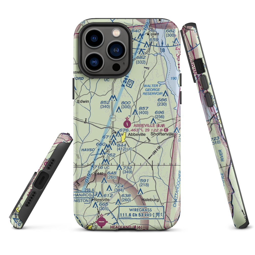 Abbeville Municipal Airport (0J0) VFR Sectional  Tough iPhone Case iPhone 13 Pro Max model shown