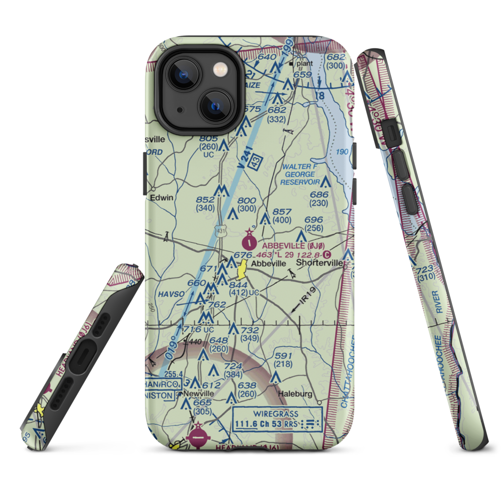 Abbeville Municipal Airport (0J0) VFR Sectional  Tough iPhone Case iPhone 12 mini model shown