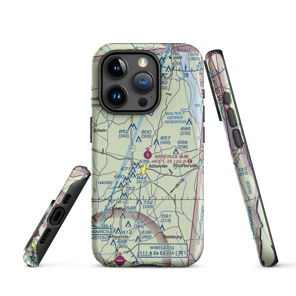 Abbeville Municipal Airport (0J0) VFR Sectional  Tough iPhone Case iPhone 15 Pro model shown
