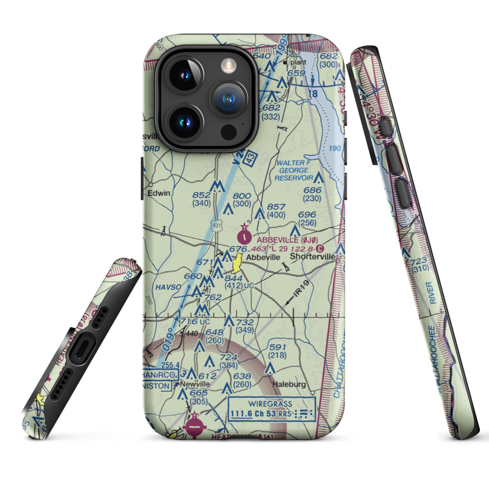 Abbeville Municipal Airport (0J0) VFR Sectional  Tough iPhone Case iPhone 12 model shown