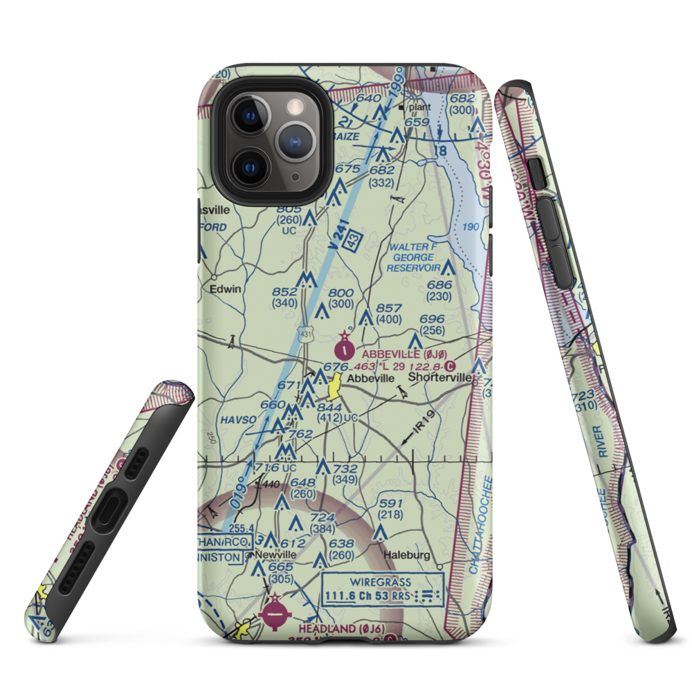 Abbeville Municipal Airport (0J0) VFR Sectional  Tough iPhone Case iPhone 11 Pro Max model shown