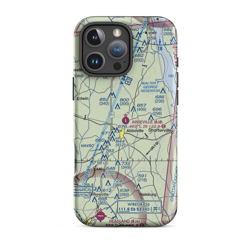 Abbeville Municipal Airport (0J0) VFR Sectional  Tough iPhone Case iPhone 16 Pro Max model shown
