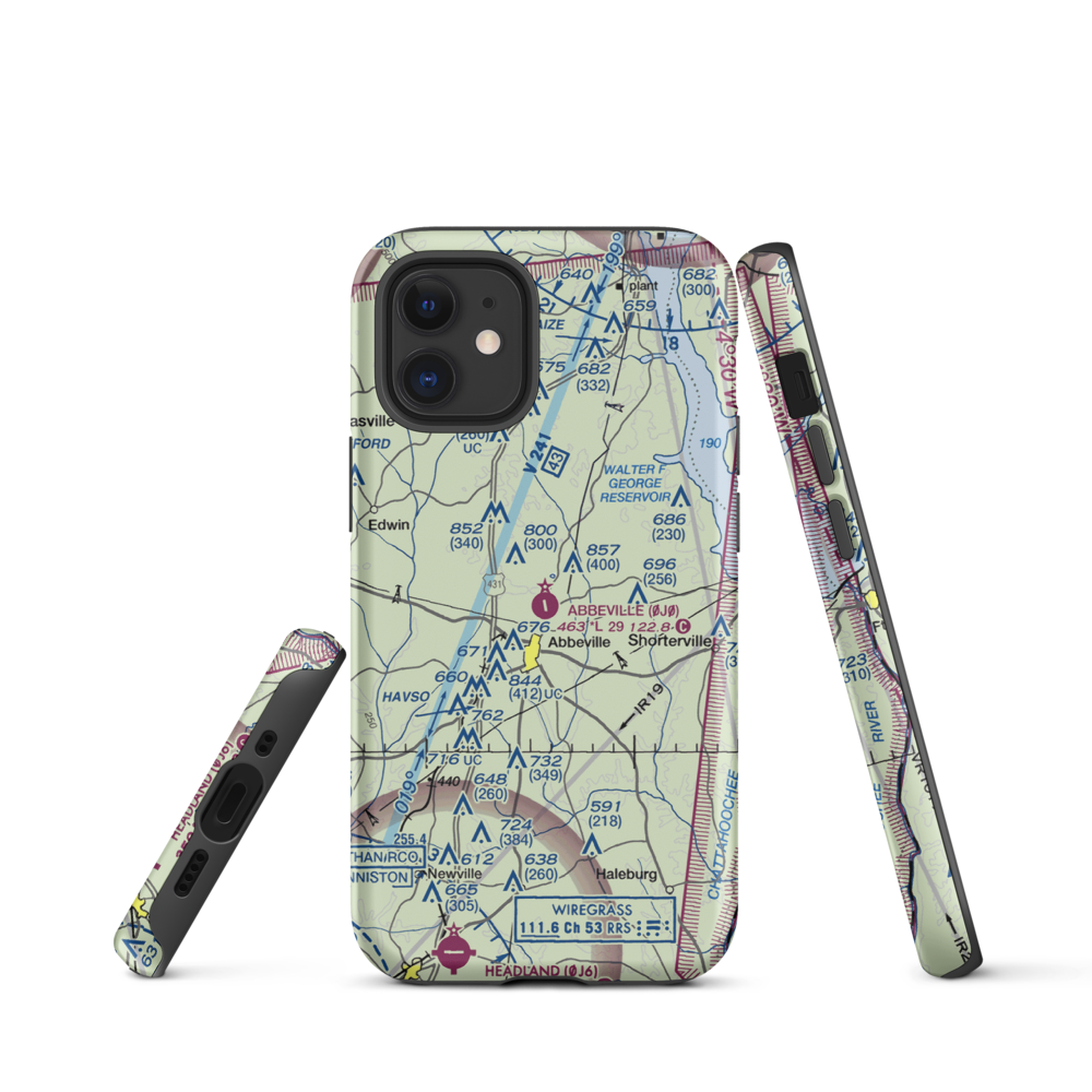 Abbeville Municipal Airport (0J0) VFR Sectional  Tough iPhone Case iPhone 12 mini model shown