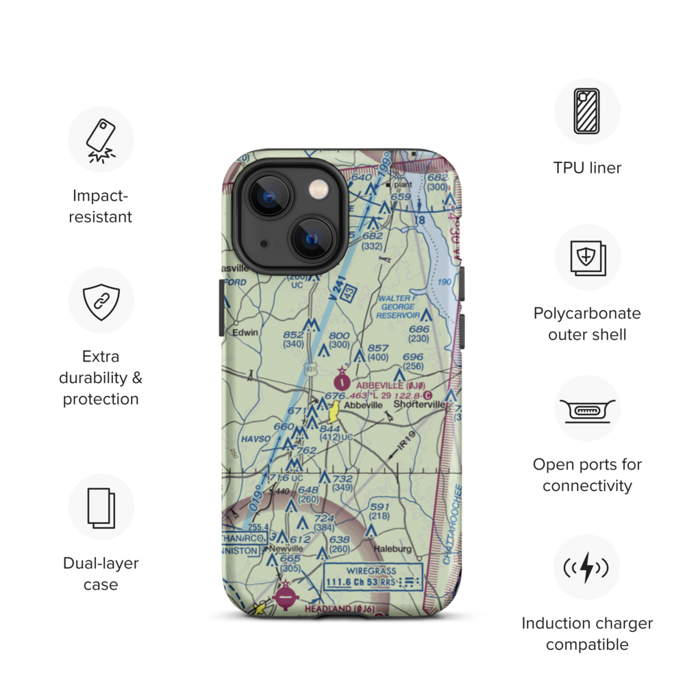 Abbeville Municipal Airport (0J0) VFR Sectional  Tough iPhone Case iPhone 13 mini model shown