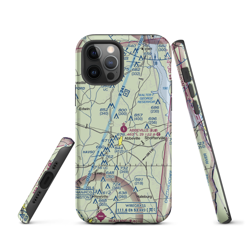 Abbeville Municipal Airport (0J0) VFR Sectional  Tough iPhone Case iPhone 12 Pro model shown