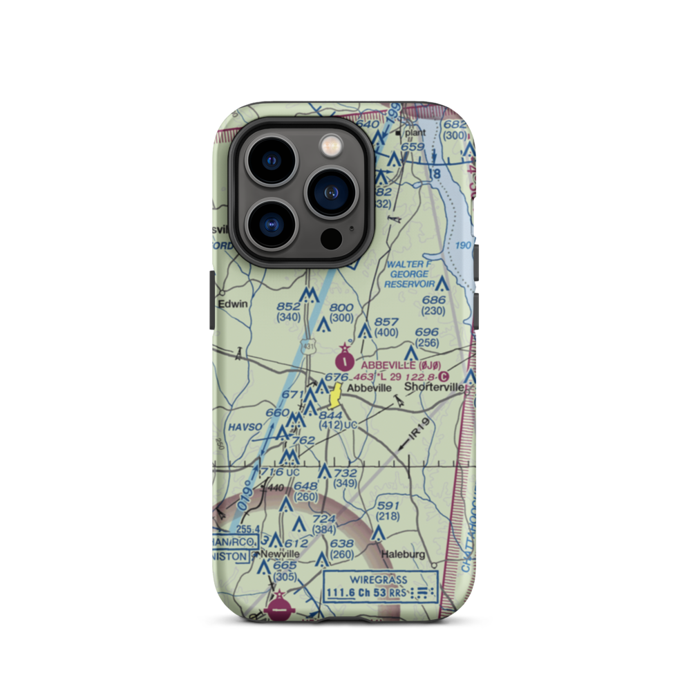 Abbeville Municipal Airport (0J0) VFR Sectional  Tough iPhone Case iPhone 14 Pro model shown