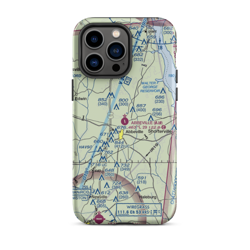 Abbeville Municipal Airport (0J0) VFR Sectional  Tough iPhone Case iPhone 14 Pro Max model shown