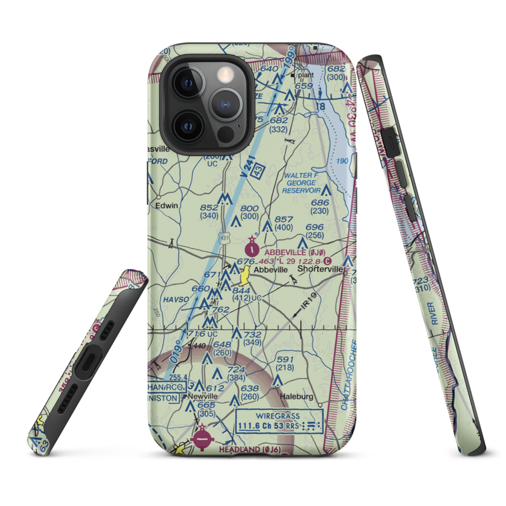 Abbeville Municipal Airport (0J0) VFR Sectional  Tough iPhone Case iPhone 12 Pro Max model shown