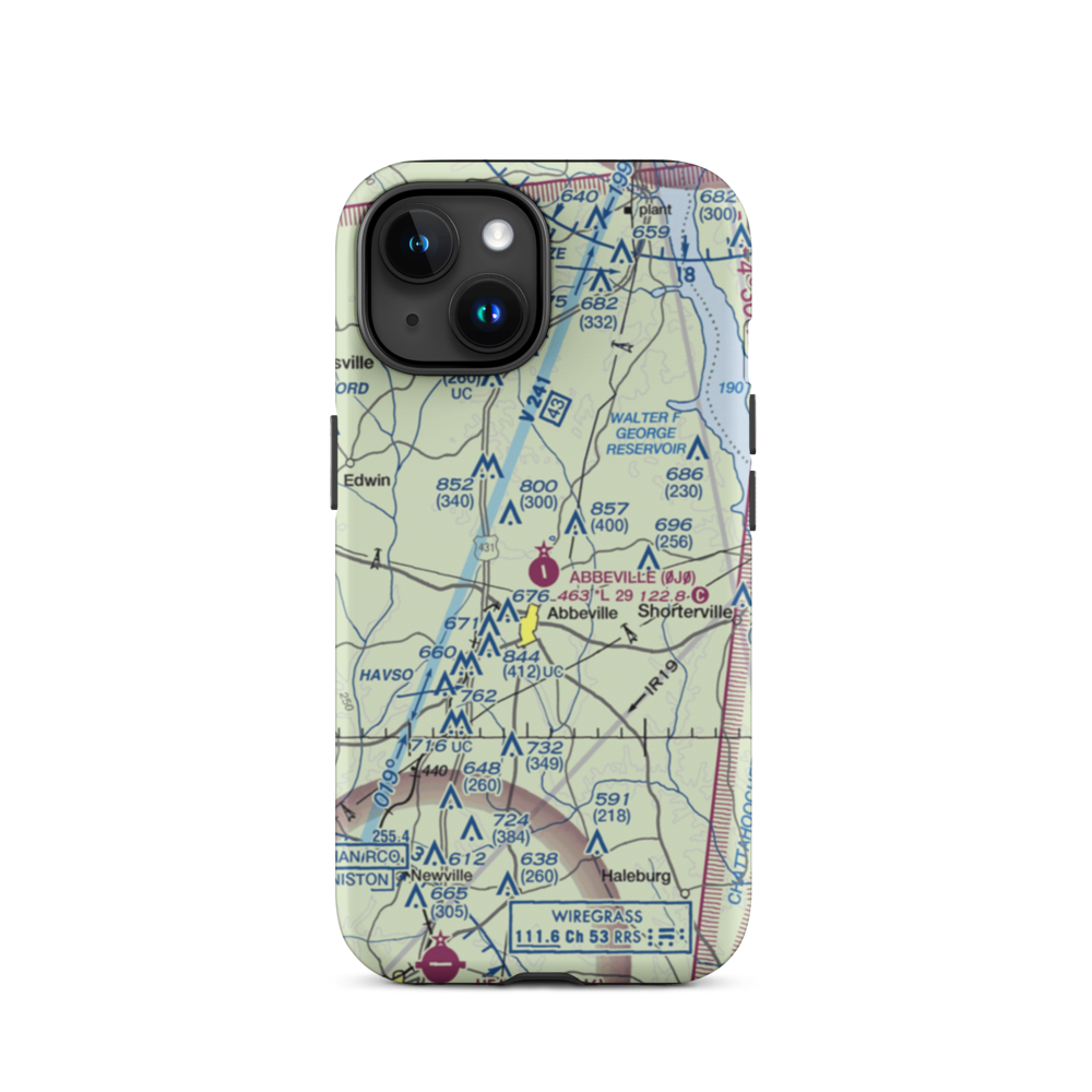 Abbeville Municipal Airport (0J0) VFR Sectional  Tough iPhone Case iPhone 15 model shown