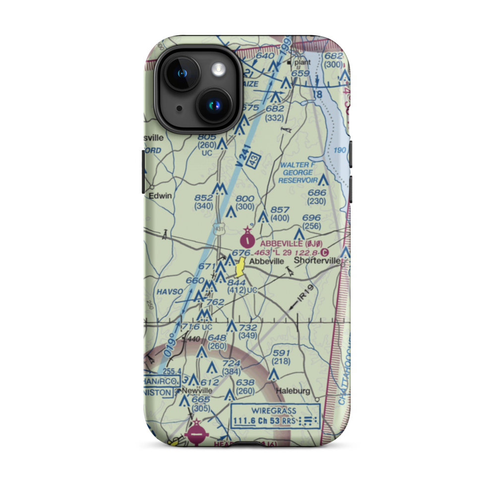 Abbeville Municipal Airport (0J0) VFR Sectional  Tough iPhone Case iPhone 15 Plus model shown