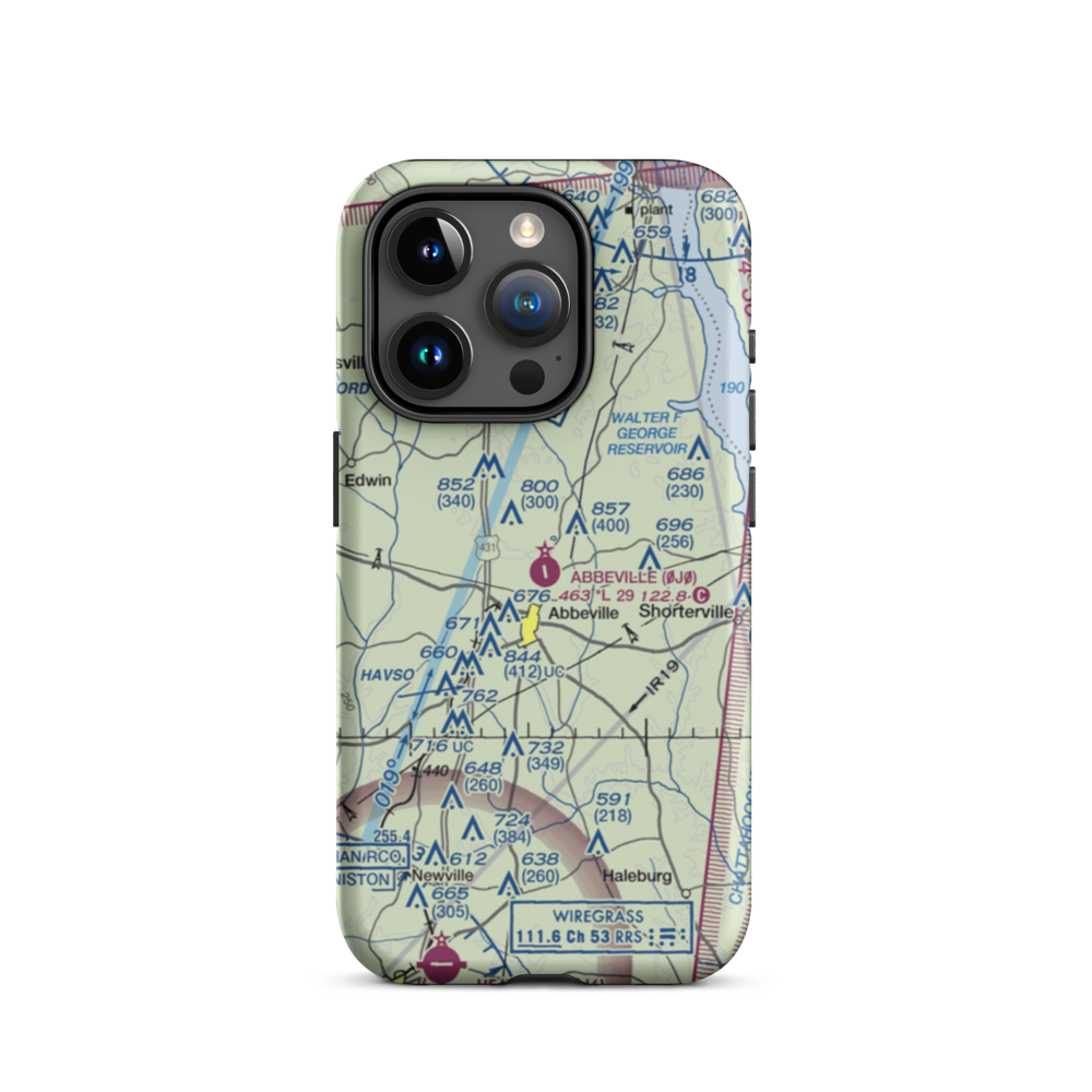 Abbeville Municipal Airport (0J0) VFR Sectional  Tough iPhone Case iPhone 15 Pro model shown