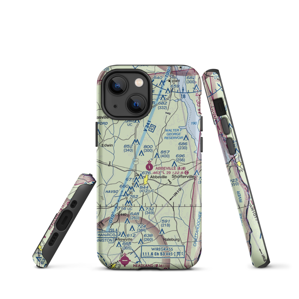 Abbeville Municipal Airport (0J0) VFR Sectional  Tough iPhone Case iPhone 13 mini model shown