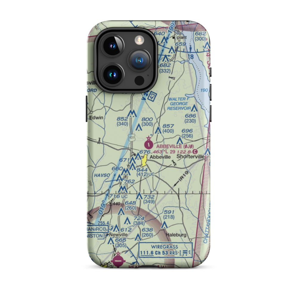 Abbeville Municipal Airport (0J0) VFR Sectional  Tough iPhone Case iPhone 15 Pro Max model shown