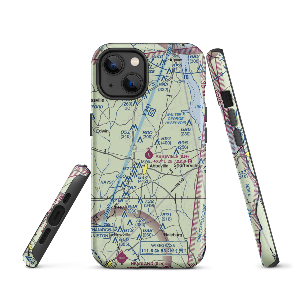 Abbeville Municipal Airport (0J0) VFR Sectional  Tough iPhone Case iPhone 11 Pro Max model shown