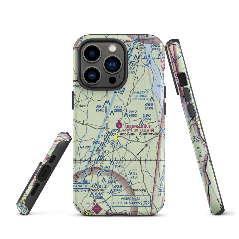 Abbeville Municipal Airport (0J0) VFR Sectional  Tough iPhone Case iPhone 13 Pro model shown