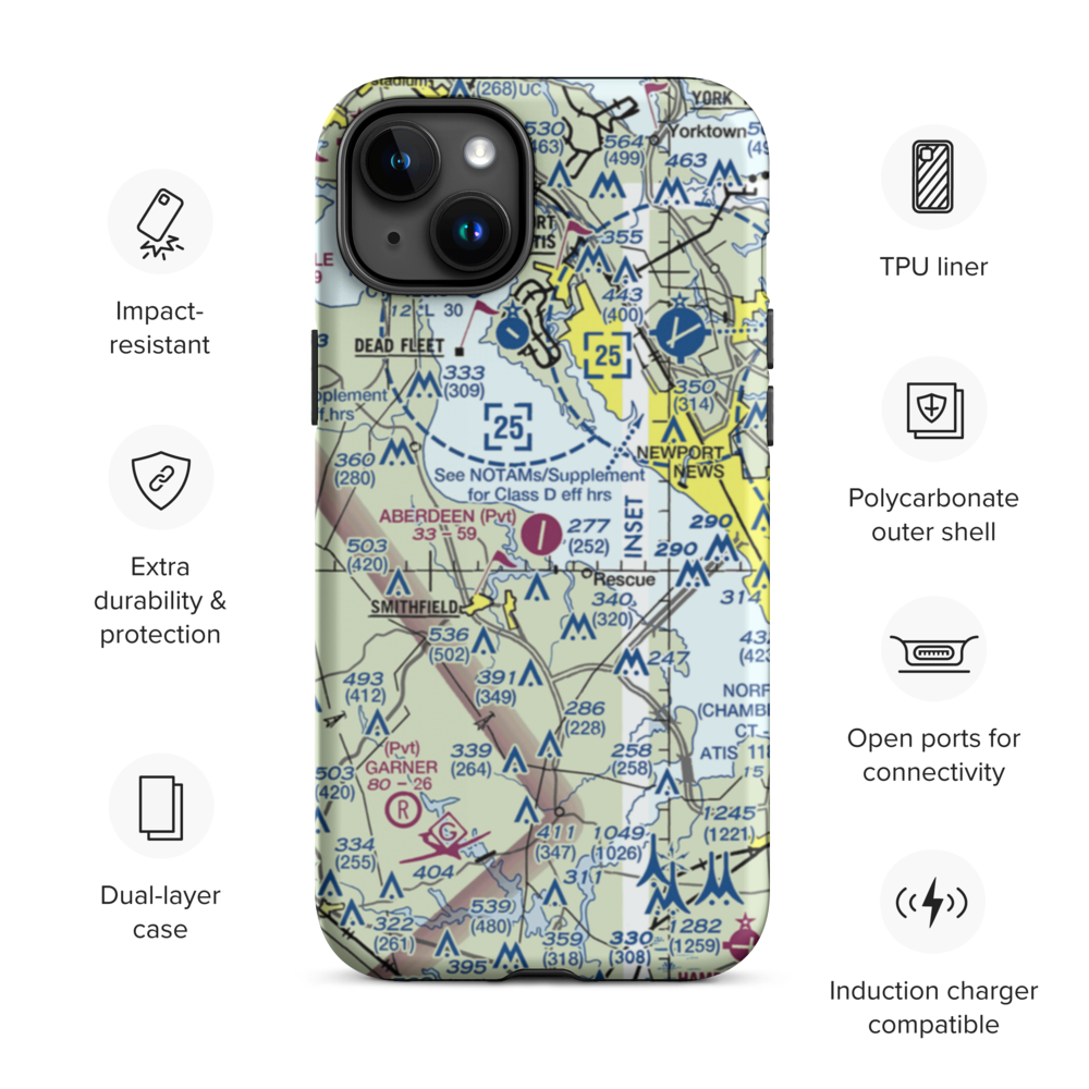 Aberdeen Field (31VA) VFR Sectional  Tough iPhone Case iPhone 15 Plus model shown