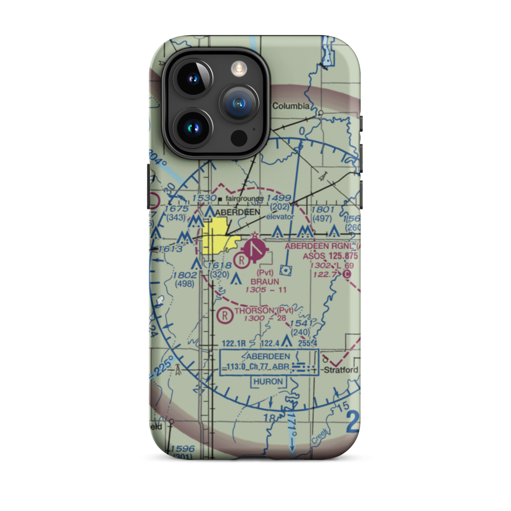 Aberdeen Regional Airport (ABR) VFR Sectional  Tough iPhone Case iPhone 15 Pro Max model shown