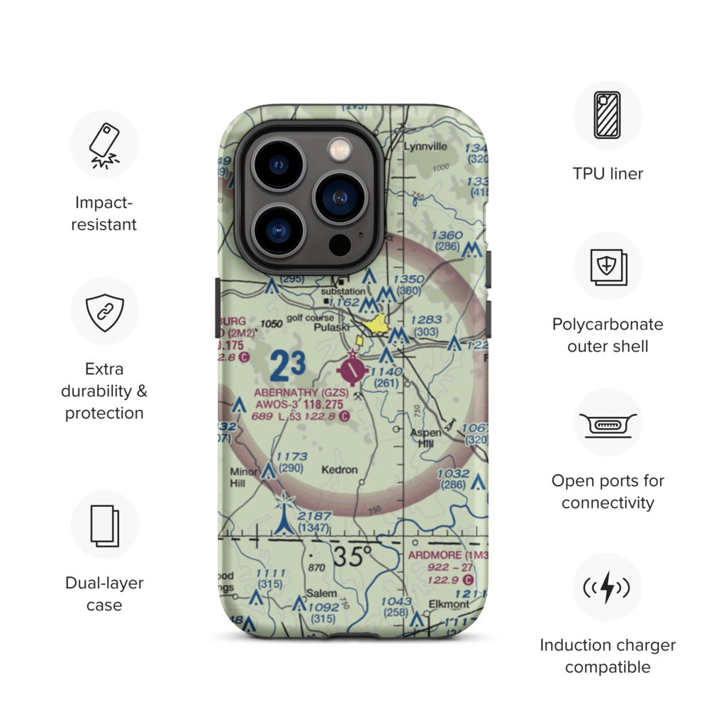 Abernathy Field (GZS) VFR Sectional  Tough iPhone Case iPhone 14 Pro model shown