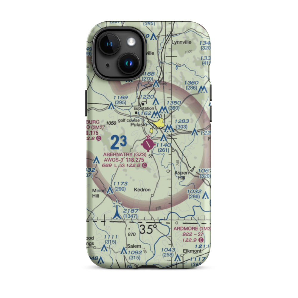 Abernathy Field (GZS) VFR Sectional  Tough iPhone Case iPhone 15 Plus model shown