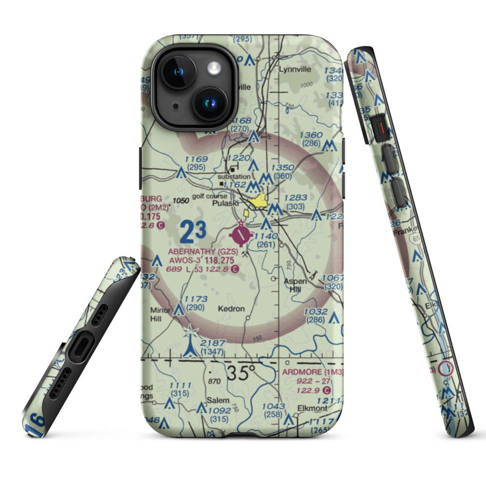 Abernathy Field (GZS) VFR Sectional  Tough iPhone Case iPhone 15 Plus model shown