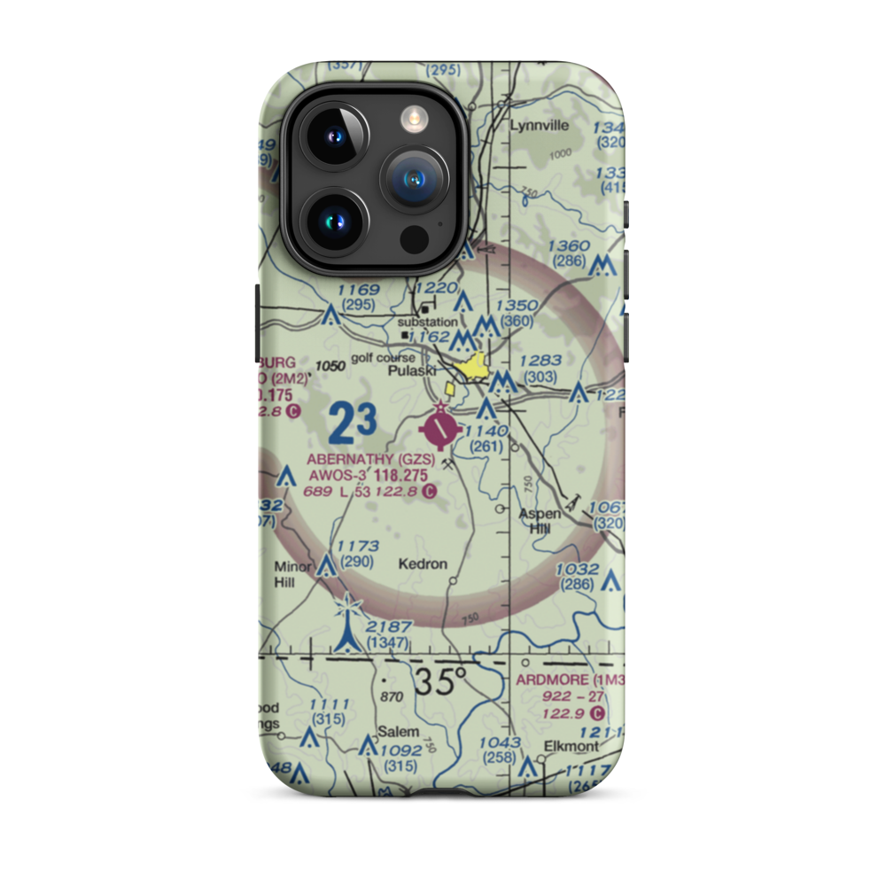 Abernathy Field (GZS) VFR Sectional  Tough iPhone Case iPhone 15 Pro Max model shown