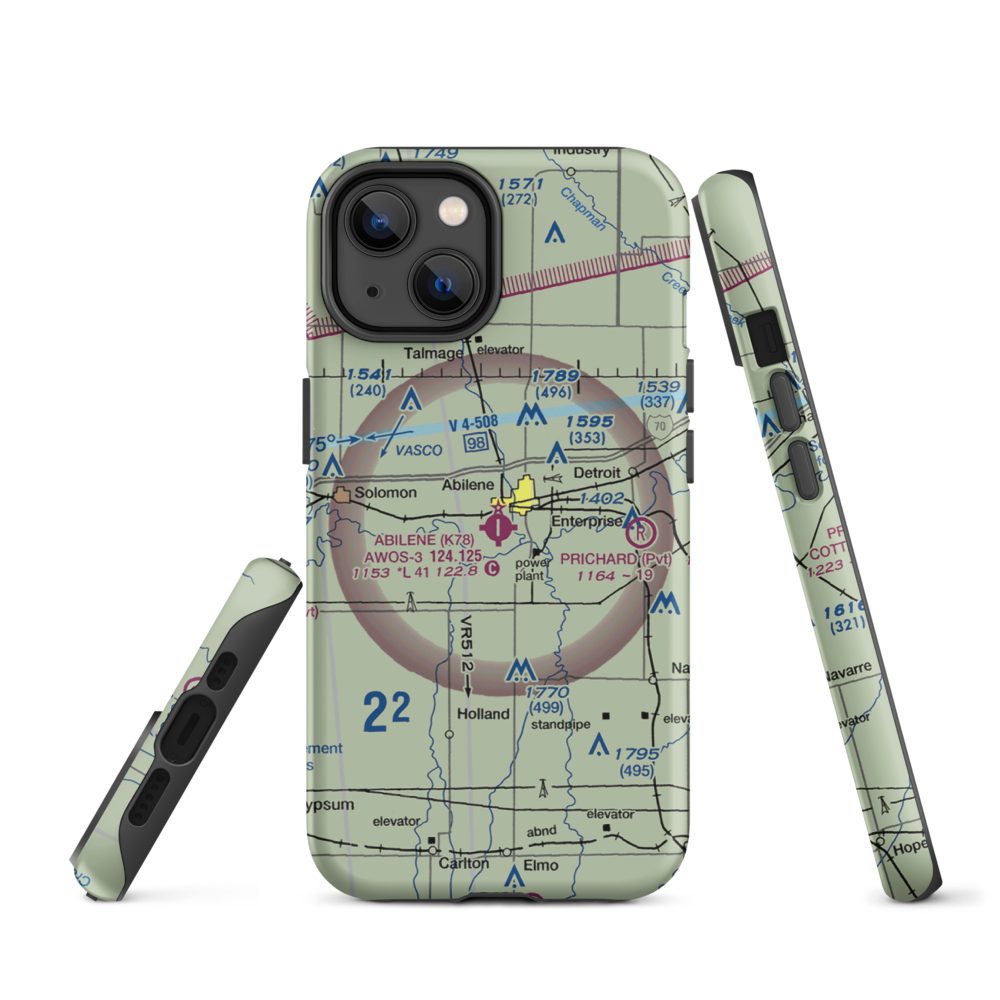 Abilene Municipal Airport (K78) VFR Sectional  Tough iPhone Case iPhone 14 model shown