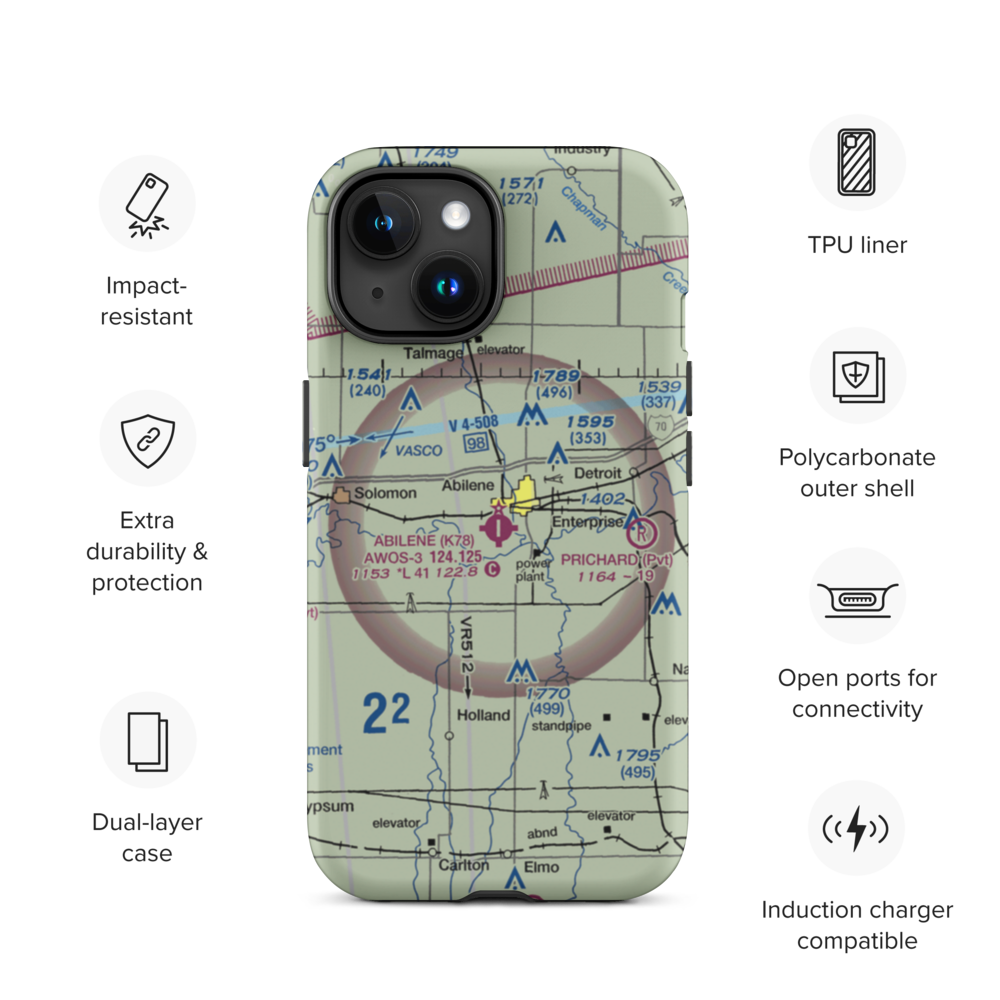 Abilene Municipal Airport (K78) VFR Sectional  Tough iPhone Case iPhone 15 model shown