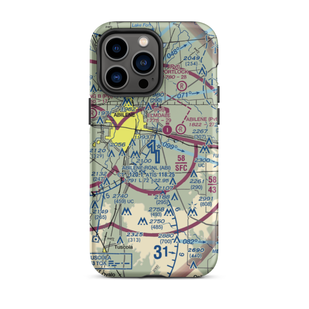 Abilene Regional Airport (ABI) VFR Sectional  Tough iPhone Case iPhone 14 Pro Max model shown