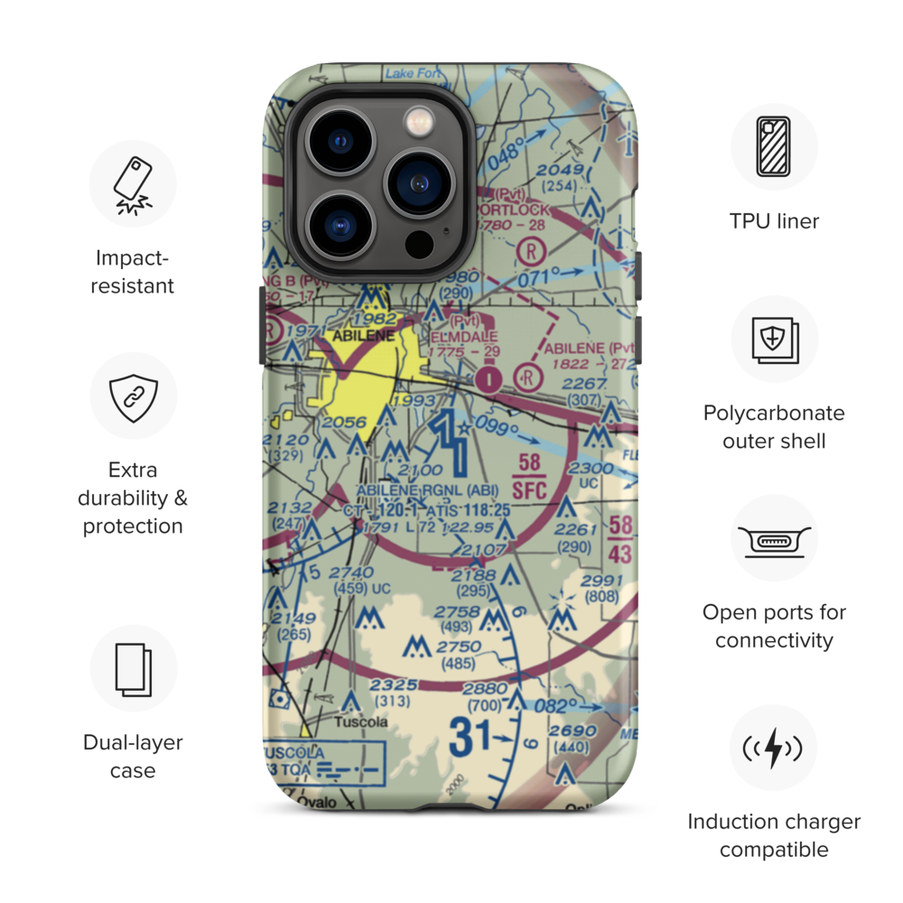 Abilene Regional Airport (ABI) VFR Sectional  Tough iPhone Case iPhone 14 Pro Max model shown